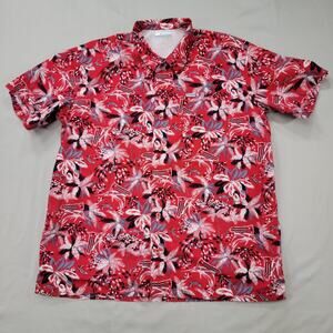 Columbia PFG Men’s Large Red Palm Floral Fishing Shirt Vented Cotton Outdoor